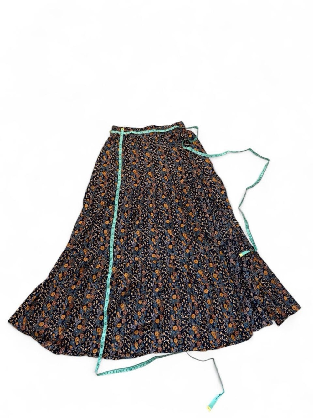 Angie Navy Floral Wrap Maxi Skirt with Teal Trim